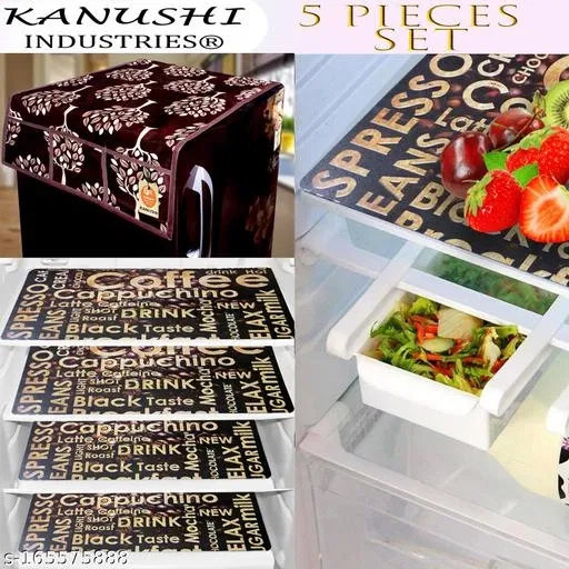 KANUSHI Industries® 1Pc Fridge Cover for Top with 6 Utility Pockets + 4 Fridge Mats (FRI-Tree-Brown+M-26-04)…