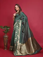 Silk Woven Design Saree for Women, Bottle Green 