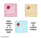 Baby Hooded Towel Wrapper Blanket (Multicolor, 27x37 inches) (Pack of 3)
