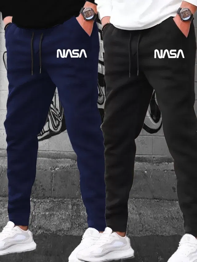 Polyblend Printed Trackpants for Men, Black & Grey, Pack of 2 (S)