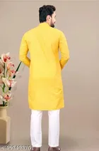 Cotton Solid Kurta for Men, Yellow 