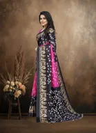 Art Silk Printed Saree for Women, Black 