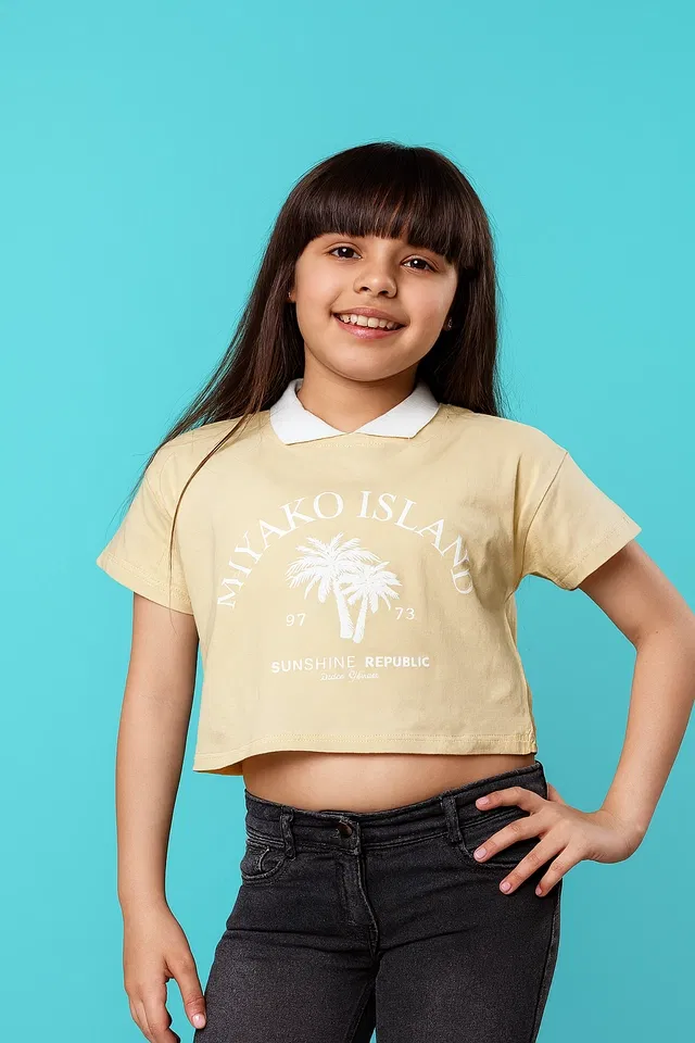 Cotton Printed Tops/Tunics for Girls (Beige, 22)