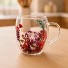 Double Wall Floral Borosilicate Glass Mug 