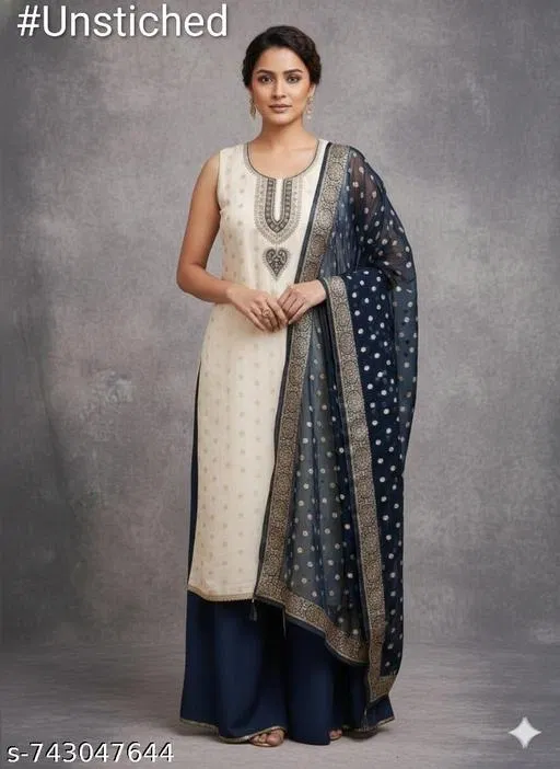 Embroidered Palazzo Suit Set (Multicolor, 6.65 meter (XXL)) (Multicolor, 5.85 meter for Women (S)