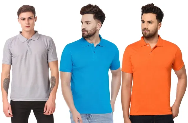 Polo T-shirts for Men, Pack of 3 (Multicolor, XXL)