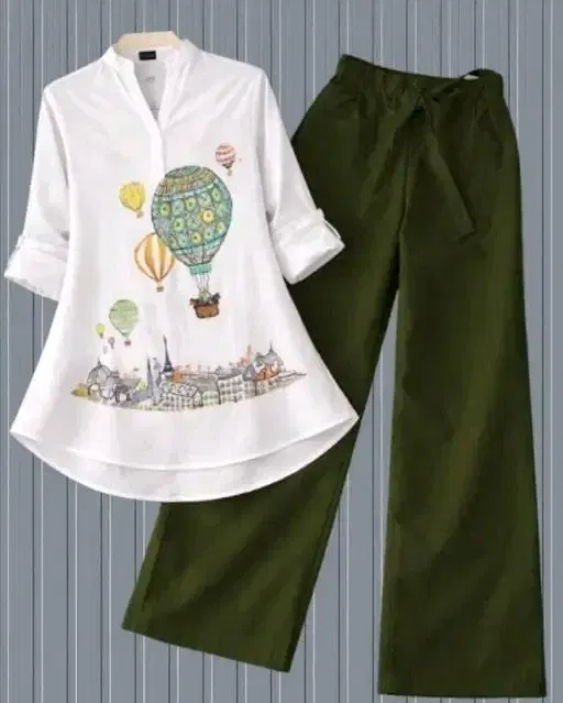 Stylish Printed Kurta Palazzo Set for Women (Green, M)
