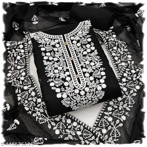 Cotton Unstitched Suit for Women (Black, Free Size)