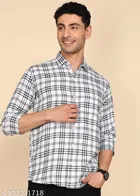 Cotton Blend Checked Shirts for Men, White 