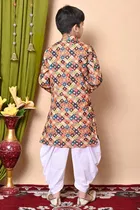 Cotton Blend Printed Kurta with Dhoti for Boys, Multicolor 