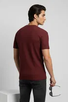 Polyester Round Neck T-shirt for Men, Maroon 