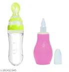 Feeding Bottle, 90 ml with Nose Cleaner for Baby, Multicolor, Set of 2
