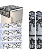 Knit Printed Fridge 4 Pcs Mat with 2 Pcs Handle & Top Cover 
