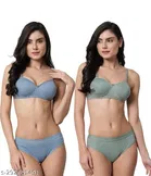 Cotton Blend Solid Lingerie Set for Women 