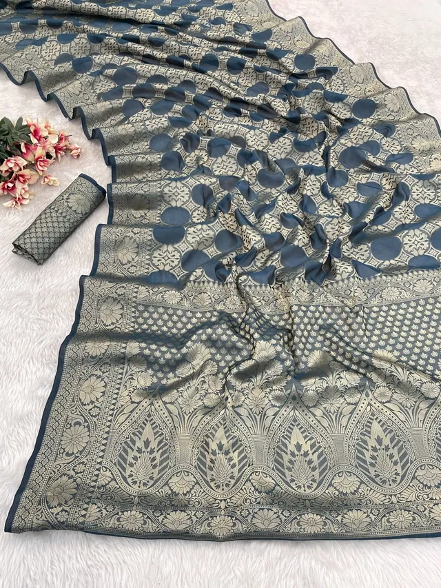 Organza Zari Woven Saree for Women (Teal, 6.3 m)