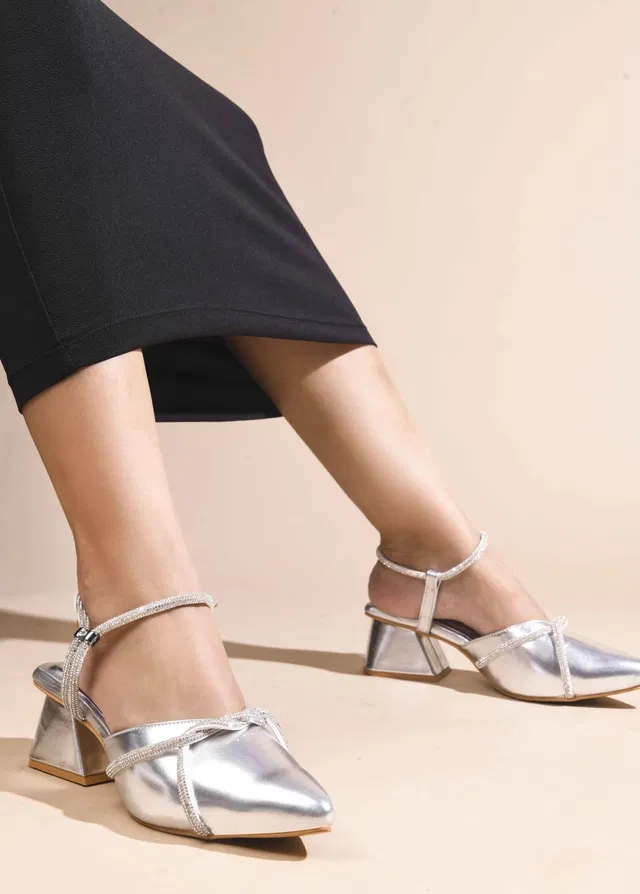 JM Looks Elegant Heels for Women (Silver, 3)