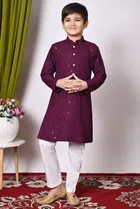 Rayon Cotton Embellished Kurta with Payjama for Boys, Wine & White 